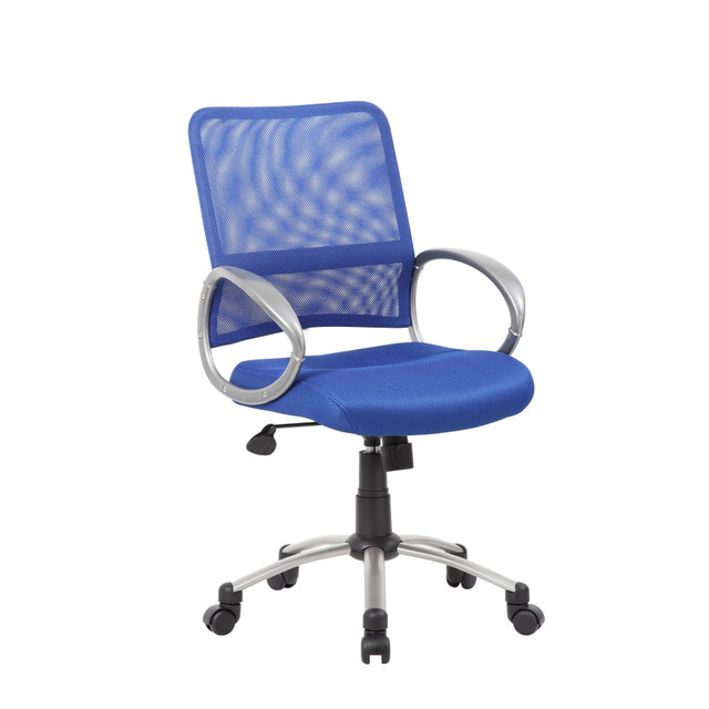 NORSTAR OFFICE PRODUCTS INC. B6416-BE Boss Office Products Ergonomic Mesh High-Back Task Chair, 50% Recycled, Blue/Chrome/Black