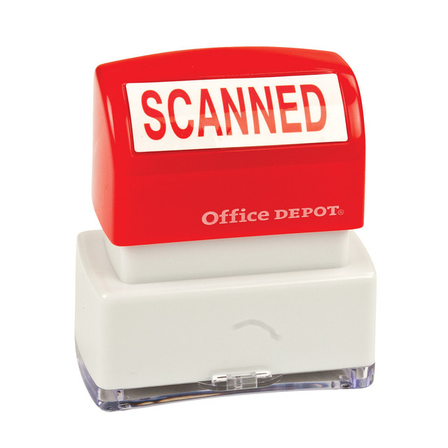 OFFICE DEPOT 034211  Brand Pre-Inked Message Stamp, "Scanned", Red