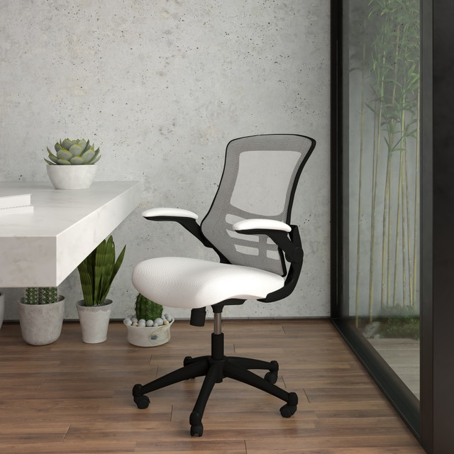 FLASH FURNITURE BLX5MWH  Mesh Mid-Back Swivel Task Chair With Flip-Up Arms, White/Black