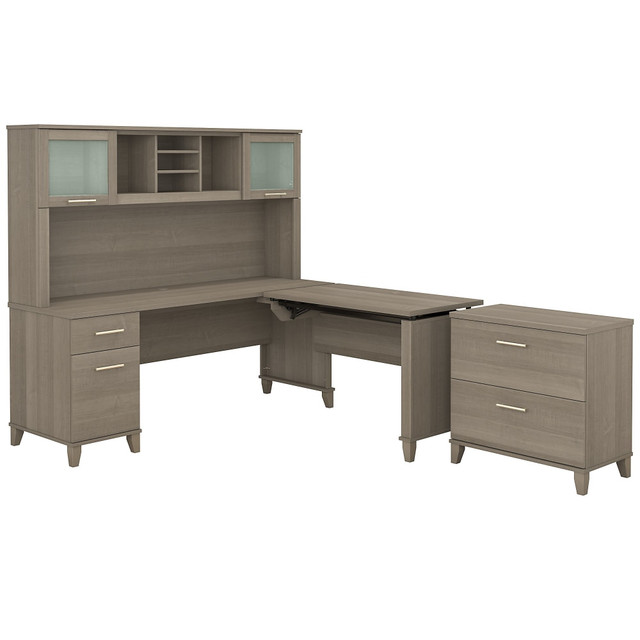 BUSH INDUSTRIES INC. SET016AG Bush Furniture Somerset 72inW 3 Position Sit to Stand L Shaped Desk With Hutch And File Cabinet, Ash Gray, Standard Delivery