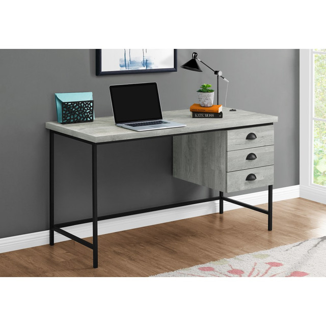 MONARCH SPECIALTIES I 7486  Pollard 56inW 3-Drawer Computer Desk, Gray Wood/Black