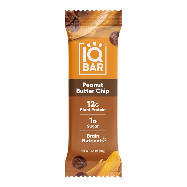 IQ BAR, INC. 55405 IQ BAR Brain Fuel Protein Bars, Peanut Butter Chip, 1.6 Oz, Box Of 24 Bars