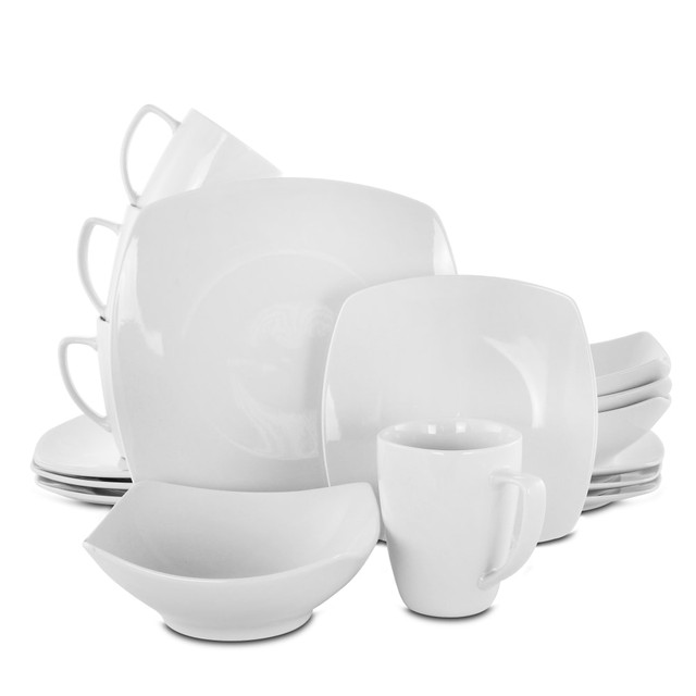 GIBSON OVERSEAS INC. 99599966M Gibson Elite Zen Buffetware 16-Piece Square Dinnerware Set, White