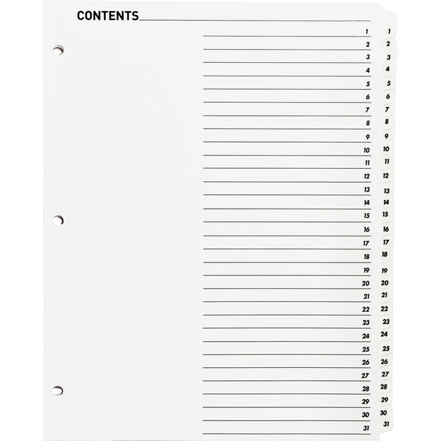 SP RICHARDS 05859 Sparco Quick Index Dividers With Table Of Contents Page, 1-31, White SP RICHARDS 05859 Sparco Quick Index Dividers With Table Of Contents Page, 1-31, White
