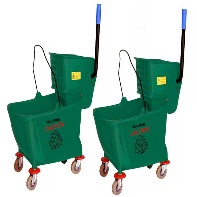 ADIR CORP. ALP462-GRN-2PK Alpine Industries 36-Quart PVC Mop Buckets With Side Wringers, 34in x 15in, Green, Pack Of 2 Buckets