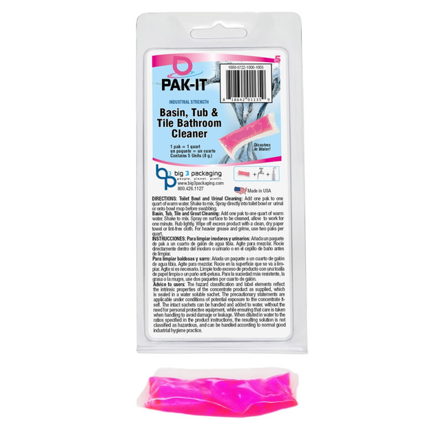 BIG 3 PACKAGING, LLC PAK57225-100 PAK-IT Basin, Tub And Tile Cleaner Packet, Ocean Scent, Pack Of 5 BIG 3 PACKAGING, LLC PAK57225-100 PAK-IT Basin, Tub And Tile Cleaner Packet, Ocean Scent, Pack Of 5