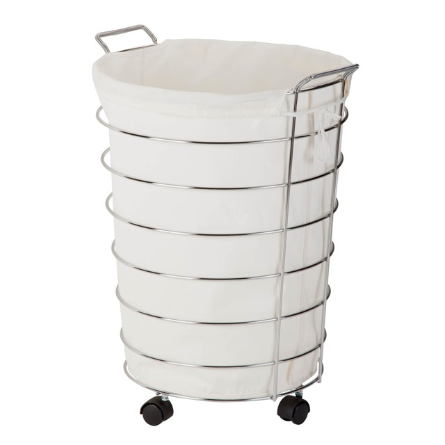 HONEY-CAN-DO INTERNATIONAL, LLC HMP-02108 Honey-Can-Do Rolling Laundry Hamper, 25in, Chrome/Natural