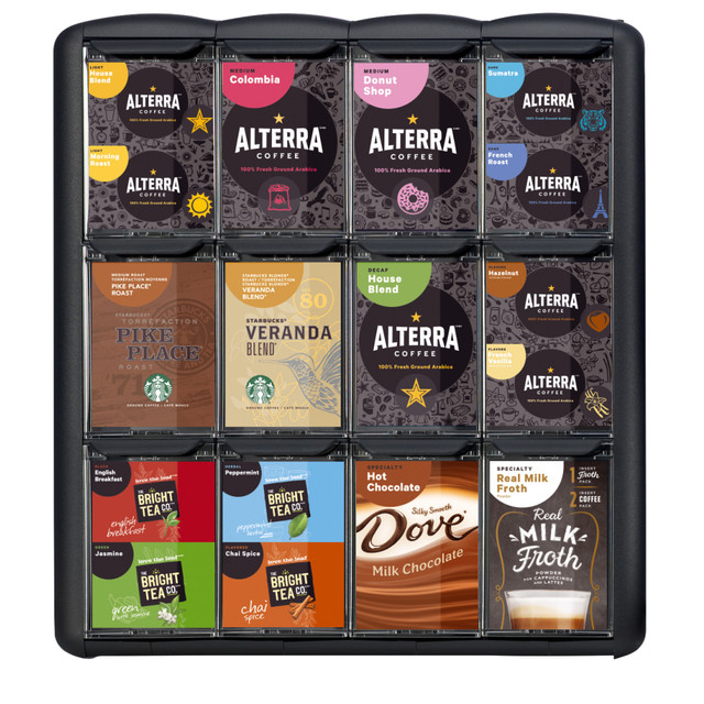 MARS CHOCOLATE NORTH AMERICA LLC 9180UOM FLAVIA 4-Column Countertop Drink Display, 14inH x 16 5/8inW x 17 1/4inD, Black