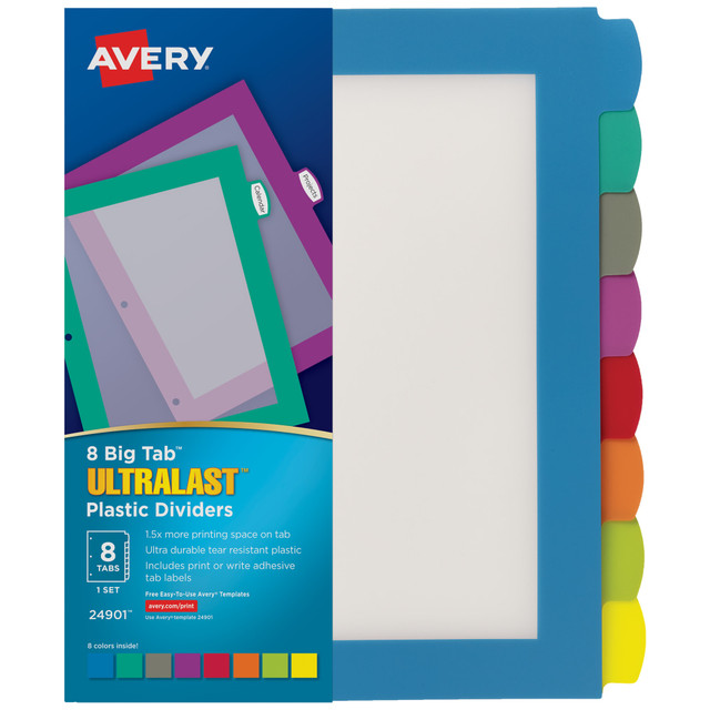 AVERY PRODUCTS CORPORATION Avery 24901  Big Tab Ultralast Plastic Dividers, 8-Tab, Multicolor