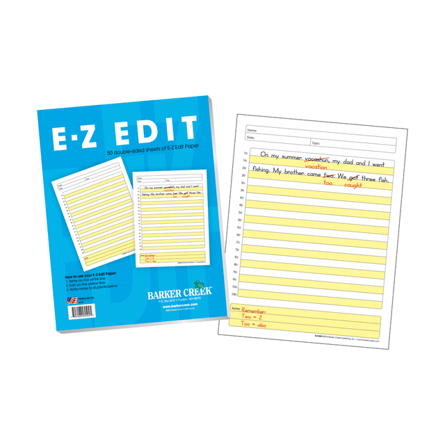 Helps to enhance students writing abilities  Designed by a professional journalist to help students strengthen their writing skills.  Includes 50 double-sided sheets of paper that have alternating white and yellow lines.  Students write on the white lines and editors make corrections/comments on the yellow lines.  A yellow box is on the bottom of each page for explanations, notes and spelling reminders.  Lines are numbered for referencing a comment back to a specific sentence on that page.