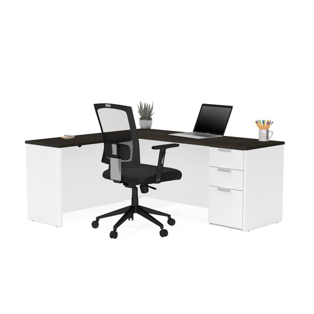 BESTAR INC. 110885-17 Bestar Pro-Concept Plus 72inW L-Shaped Corner Desk With Pedestal, White/Deep Gray BESTAR INC. 110885-17 Bestar Pro-Concept Plus 72inW L-Shaped Corner Desk With Pedestal, White/Deep Gray