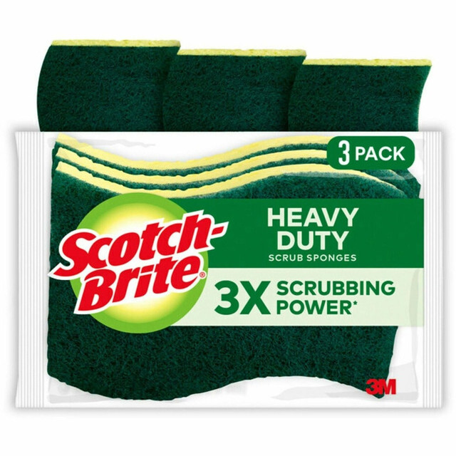 3M CO HD3CT Scotch-Brite Heavy-Duty Scrub Sponges - 2.8in Height x 4.5in Width x 4.5in Length x 590 mil Thickness - 3 Pack - 8 / Carton - Yellow, Green 3M CO HD3CT Scotch-Brite Heavy-Duty Scrub Sponges - 2.8in Height x 4.5in Width x 4.5in Length x 590 mil Thickness - 3 Pack - 8 / Carton - Yellow, Green