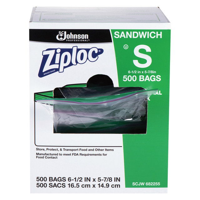 S.C. JOHNSON & SON, INC. 94600 Ziploc Resealable Sandwich Bags, Clear, Box Of 500 Bags