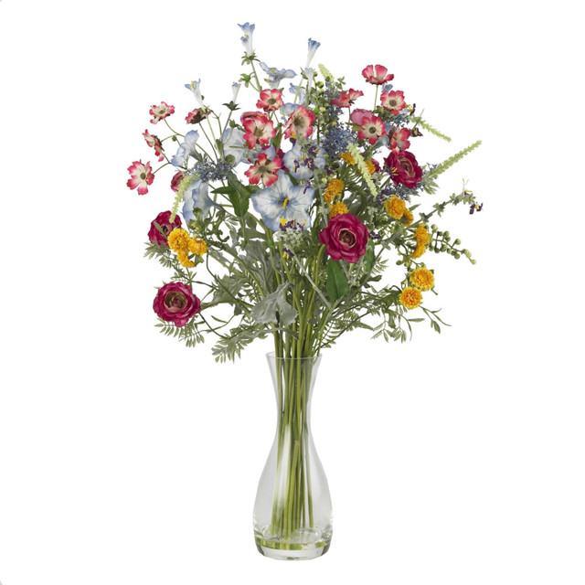 MITA 4696 Nearly Natural 26inH Silk Veranda Garden Flower Arrangement With Vase