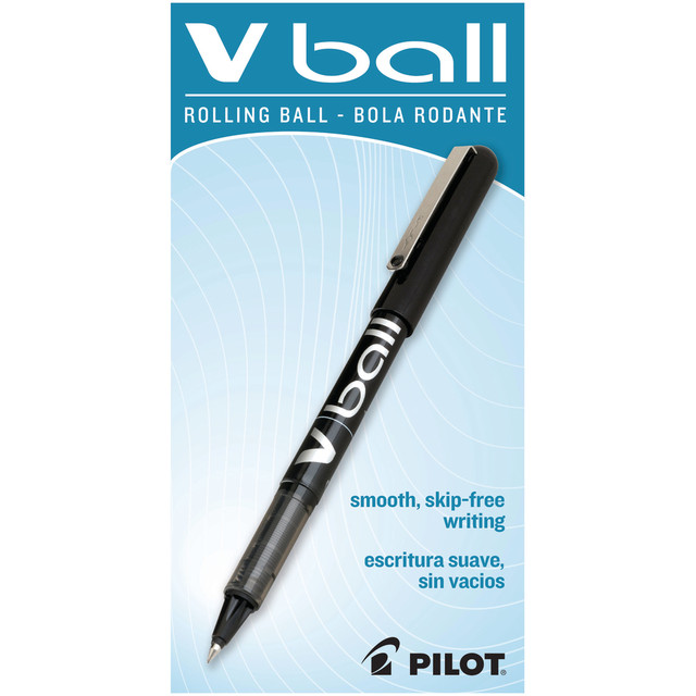 PILOT CORPORATION OF AMERICA 35200 Pilot V-Ball Liquid Ink Rollerball Pens, Extra Fine Point, 0.5 mm, Black Barrel, Black Ink, Pack Of 12 Pens