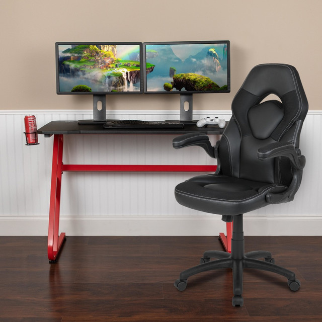 FLASH FURNITURE BLNX10RSG1030BK  Gaming Desk And Racing Chair Set With Cup Holder And Headphone Hook, Black