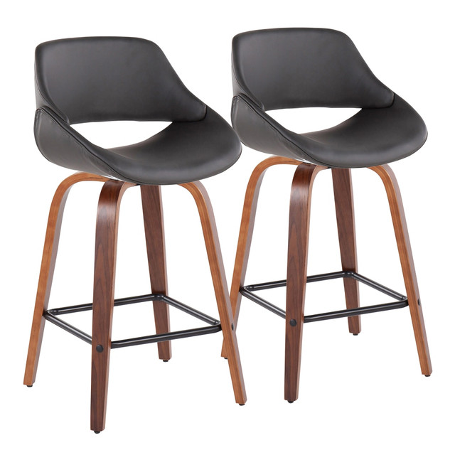 LUMISOURCE, LLC B26-FBCOPU-SWVX2 WLGY2 LumiSource Fabrico Counter Stools, Gray/Walnut/Square Black Footrest, Set Of 2 Stools LUMISOURCE, LLC B26-FBCOPU-SWVX2 WLGY2 LumiSource Fabrico Counter Stools, Gray/Walnut/Square Black Footrest, Set Of 2 Stools