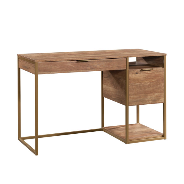 SAUDER WOODWORKING CO. 431116 Sauder International Lux 48inW Single Pedestal Computer Desk, Sindoori Mango SAUDER WOODWORKING CO. 431116 Sauder International Lux 48inW Single Pedestal Computer Desk, Sindoori Mango