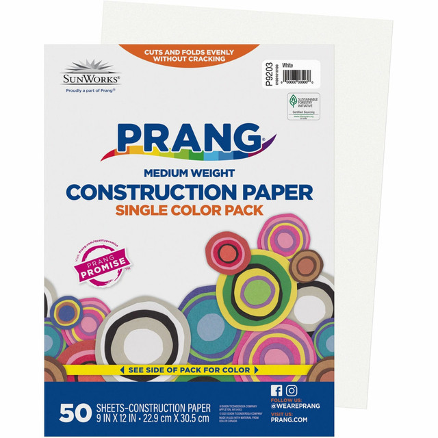 PACON CORPORATION Prang 9203  Construction Paper, 9in x 12in, White, Pack Of 50