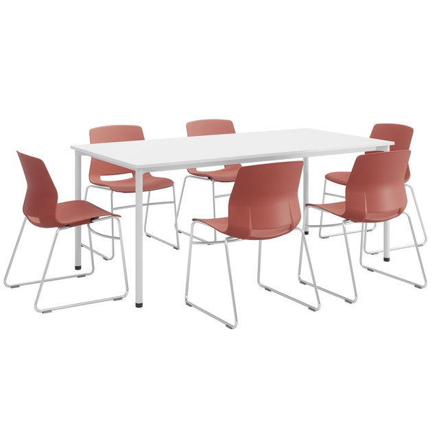 KENTUCKIANA FOAM INC 840031923080 KFI Studios Dailey Table Set With 6 Sled Chairs, White Table/Coral Chairs