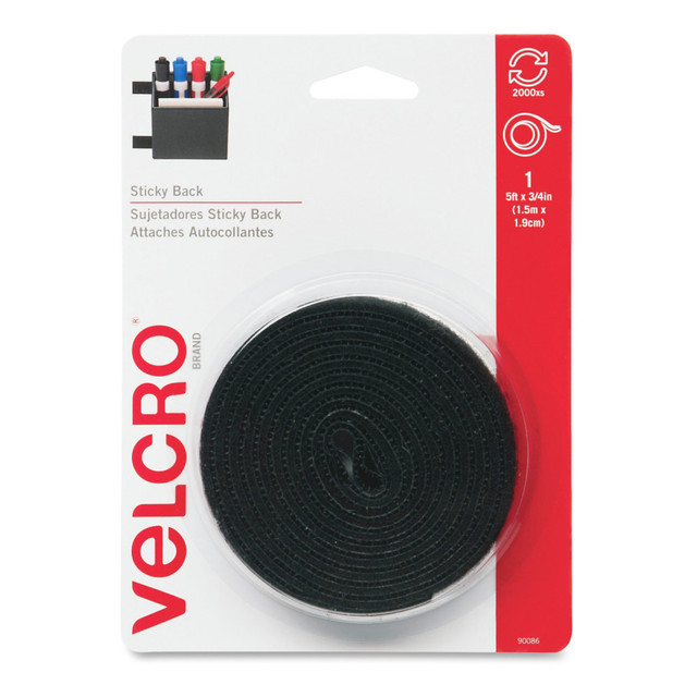 VELCRO USA INC 90086 VELCRO Brand STICKY BACK Tape Roll, 3/4in x 5ft, Black