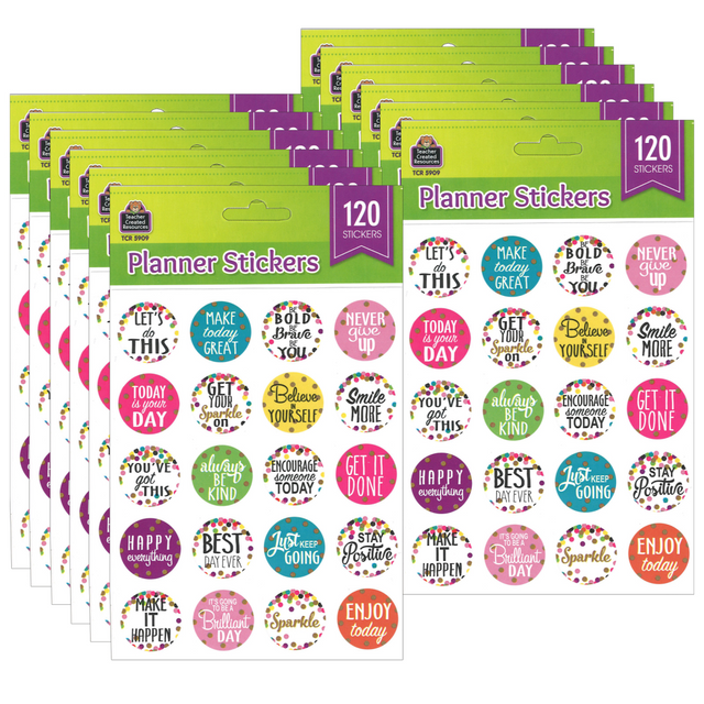 EDUCATORS RESOURCE TCR5909-12 Teacher Created Resources Stickers, Confetti Words to Inspire, 120 Stickers Per Pack, Set Of 12 Packs