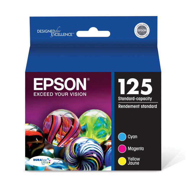 EPSON AMERICA INC. T125520-S Epson 125 DuraBrite Ultra Cyan, Magenta, Yellow Ink Cartridges, Pack Of 3, T125520-S