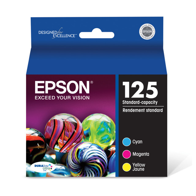 EPSON AMERICA INC. Epson T125520-S  125 DuraBrite Ultra Cyan, Magenta, Yellow Ink Cartridges, Pack Of 3, T125520-S