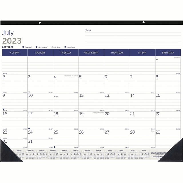 REDIFORM, INC. Blueline CA177227  DuraGlobe Academic Monthly Desk Pad, 17in x 22in, Black/Blue, July 2022 to July 2023