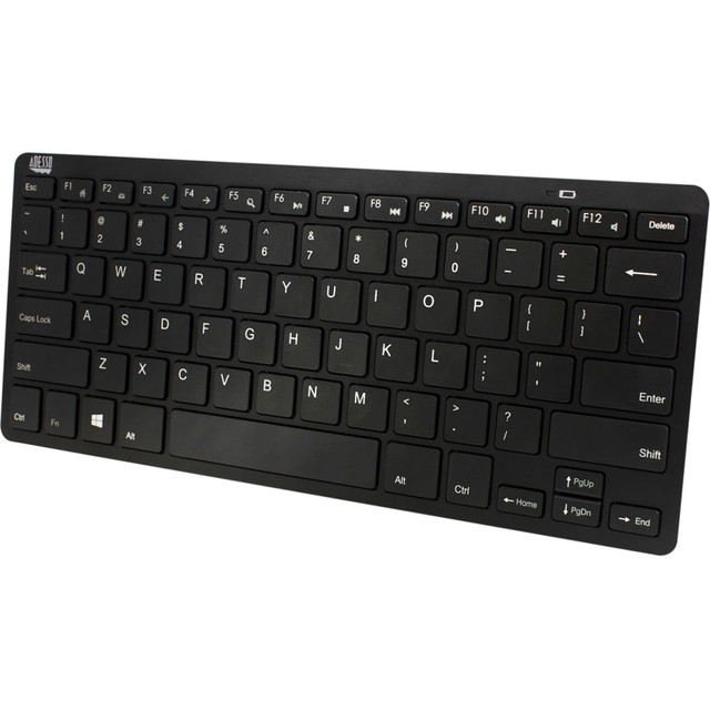 ADESSO INC WKB-1100BB Adesso Bluetooth Wireless SlimTouch Mini Keyboard - Wireless Connectivity - Bluetooth - 30 ft - USB Interface - 78 Key - English (US) - QWERTY Layout - iPad - Windows - Scissors Keyswitch - AAA Battery Size Supported - Black