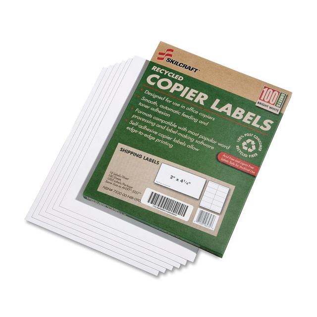 NATIONAL INDUSTRIES FOR THE BLIND 7530015872621 SKILCRAFT 100% Recycled Copier Shipping Labels, Rectangle, 2in x 4 1/4in, White, Box Of 100 NATIONAL INDUSTRIES FOR THE BLIND 7530015872621 SKILCRAFT 100% Recycled Copier Shipping Labels, Rectangle, 2in x 4 1/4in, White, Box Of 100
