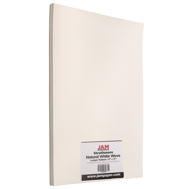 JAM PAPER AND ENVELOPE JAM Paper 17430341  Card Stock, Strathmore Natural White Wove, Ledger (11in x 17in), 88 Lb, Pack Of 50