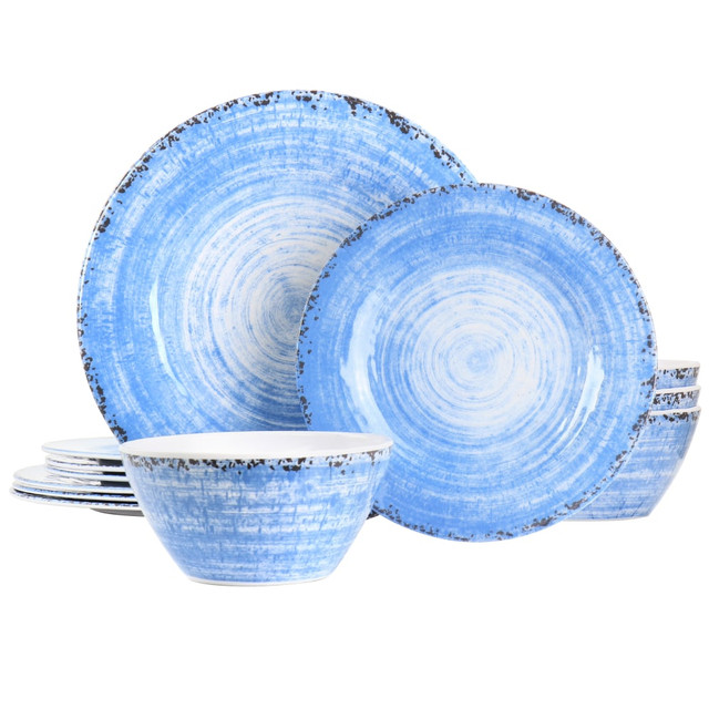 MEGAGOODS, INC. 995115834M Elama Fran 12-Piece Melamine Dinnerware Set, Blue