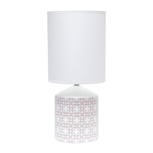 ALL THE RAGES INC Simple Designs LT2077-FLO  Fresh Prints Table Lamp, 18-1/2inH, White Shade/White With Tan Flower Pattern Base