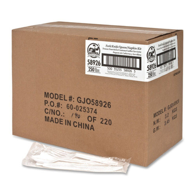 GENUINE JOE 58926 Knife/Fork/Spoon Utensil Kits, Carton Of 250 GENUINE JOE 58926 Knife/Fork/Spoon Utensil Kits, Carton Of 250