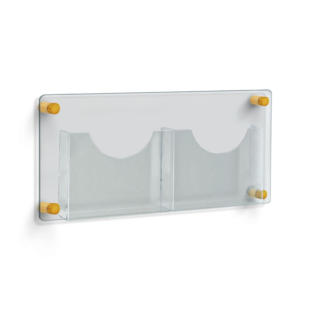 AZAR INTERNATIONAL INC 105586-GLD Azar Displays 2-Pocket Letter-Size Wall Brochure Holder With Stand-Off Caps, 11inH x 23inW x 1-1/2inD, Clear/Gold