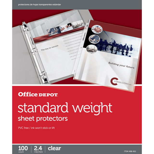 OFFICE DEPOT 498811  Brand Standard Weight Sheet Protectors, 8-1/2in x 11in, Clear, Box Of 100
