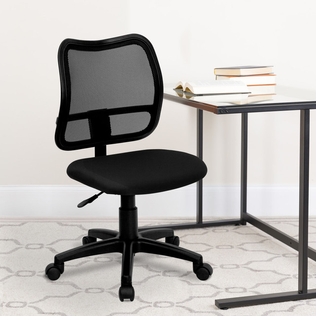 FLASH FURNITURE WL-A277-BK-GG  Mesh Mid-Back Swivel Task Chair With Padded Fabric Seat, Black