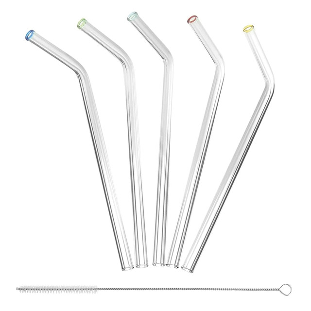 BETTER HOUSEWARE CORPORATION 308 Better Houseware Glass Straws With Cleaning Brush, Clear, Set Of 5 Straws