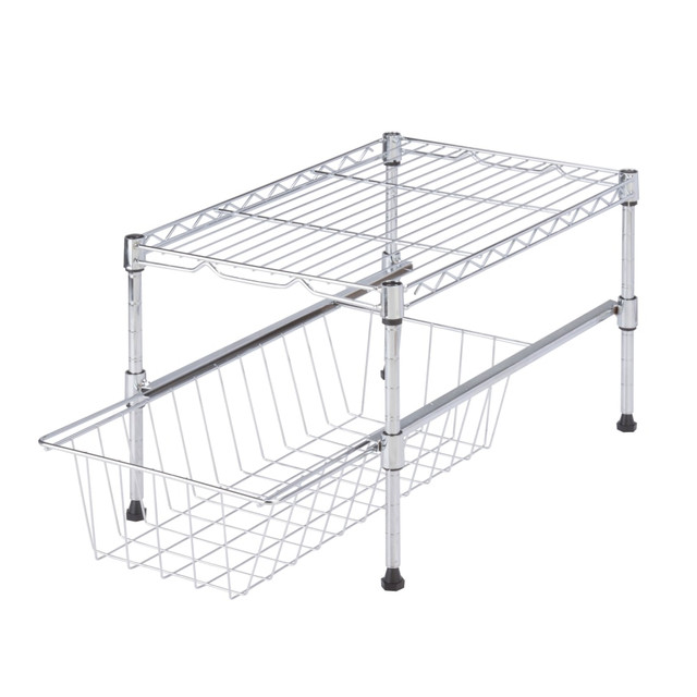 HONEY-CAN-DO INTERNATIONAL, LLC SHF-03525 Honey-Can-Do Adjustable Cabinet Organizer With Shelf And Basket, 10 1/2inH x 11 3/4inW x 17 1/2inD, Chrome