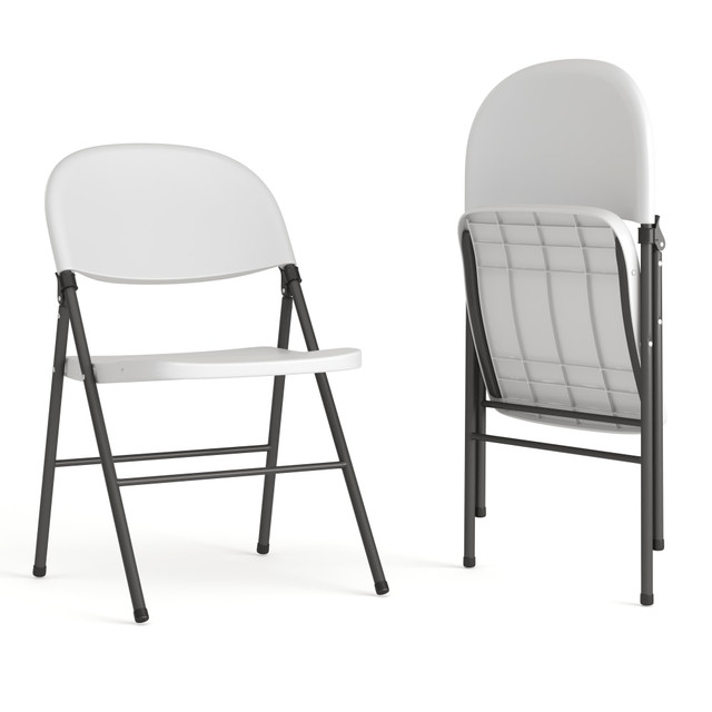 FLASH FURNITURE 2DADYCD50WH  HERCULES 330-lb Capacity Plastic Folding Chairs, Granite White/Charcoal, Set Of 2 Chairs