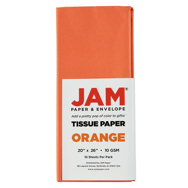JAM PAPER AND ENVELOPE 1152361 JAM Paper Tissue Paper, 26inH x 20inW x 1/8inD, Orange, Pack Of 10 Sheets JAM PAPER AND ENVELOPE 1152361 JAM Paper Tissue Paper, 26inH x 20inW x 1/8inD, Orange, Pack Of 10 Sheets