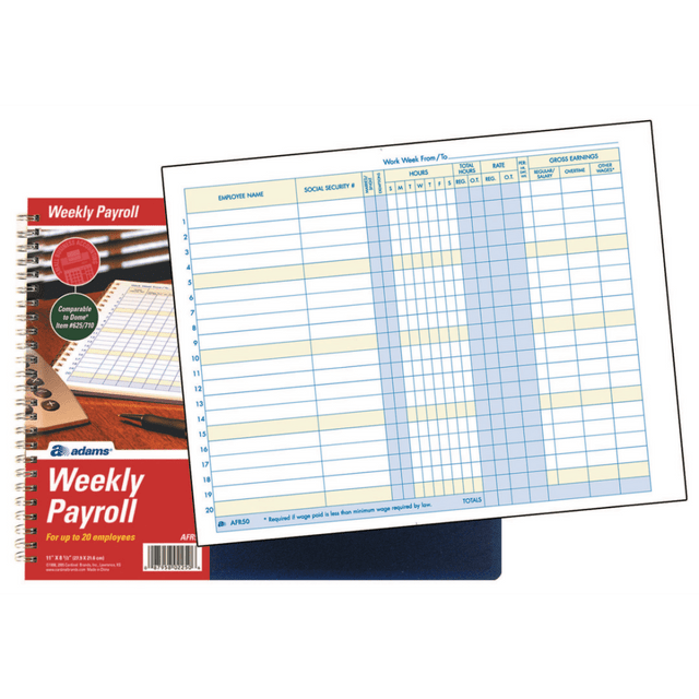 TOPS BUSINESS FORMS Adams AFR50  Weekly Payroll Book, 8 1/2in x 11in, Blue