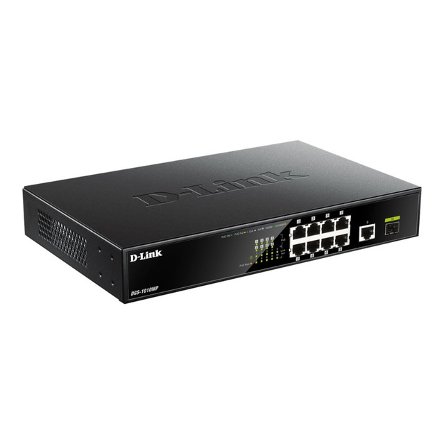 D-LINK SYSTEMS USA, INC. DGS-1010MP D-Link 10-Port Gigabit Rackmount PoE Switch - 8 Ports - 2 Layer Supported - Modular - 1 SFP Slots - Twisted Pair, Optical Fiber - 1U High - Desktop, Rack-mountable - Lifetime Limited Warranty