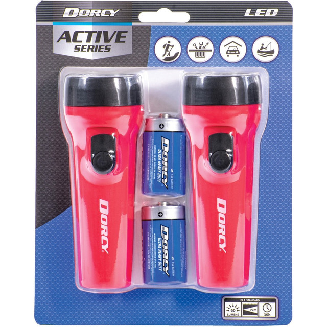 DORCY INTERNATIONAL INC. 41-2594 Dorcy LED Flashlights Pack - LED - 1 x D - Battery - Plastic - Weather Resistant - Blue - 2 / Pack