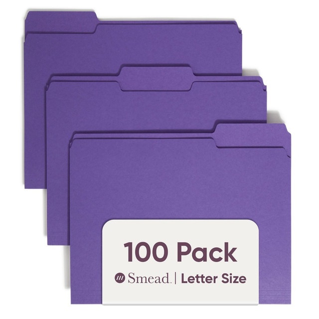 SMEAD MFG CO 53LPE Smead Color File Folders, Letter Size, 1/3 Cut, Purple, Box Of 100