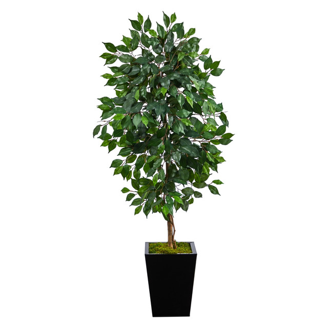 NEARLY NATURAL INC. T2567 Nearly Natural Ficus 60inH Artificial Plant With Metal Planter, 60inH x 21inW x 19inD, Green/Black NEARLY NATURAL INC. T2567 Nearly Natural Ficus 60inH Artificial Plant With Metal Planter, 60inH x 21inW x 19inD, Green/Black