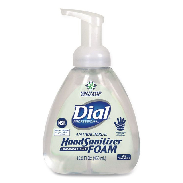 DIAL PROFESSIONAL 06040 Antibacterial Foam Hand Sanitizer, 15.2 oz Pump Bottle, Fragrance-Free, 4/Carton