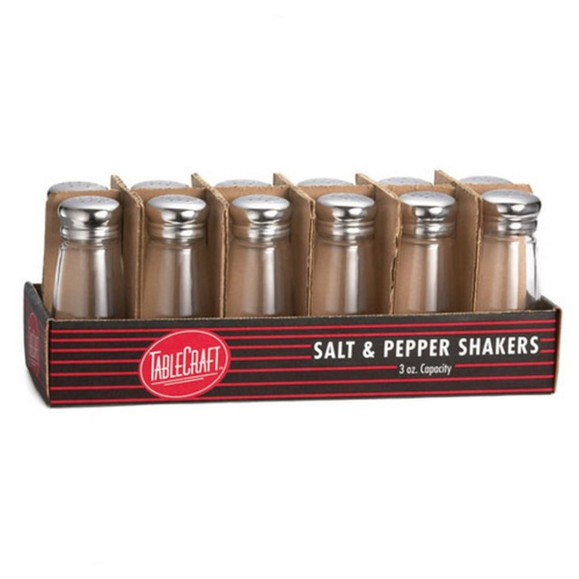 TABLECRAFT PRODUCTS, INC. C132-12 Tablecraft Salt And Pepper Shakers With Mushroom Tops, 3 Oz, Clear, Pack Of 12 Shakers TABLECRAFT PRODUCTS, INC. C132-12 Tablecraft Salt And Pepper Shakers With Mushroom Tops, 3 Oz, Clear, Pack Of 12 Shakers