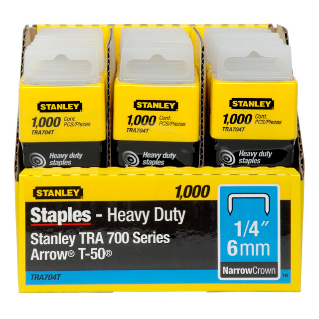 BLACK & DECKER/INDUS. CONST. TRA704T Stanley SharpShooter Heavy-Duty 1/4in Staples - Heavy Duty - 1/4in - 1/4in Leg - 3/8in Crown - Insulated - Silver - 1000 / Box BLACK & DECKER/INDUS. CONST. TRA704T Stanley SharpShooter Heavy-Duty 1/4in Staples - Heavy Duty - 1/4in - 1/4in Leg - 3/8in Crown - Insulated - Silver - 1000 / Box